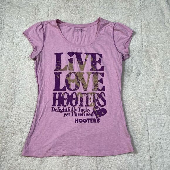 Vintage Y2K Live Love Hooters Purple Graphic Tee T Shirt - Picture 1 of 6